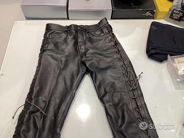 Pantaloni pelle moto custom cmj lacci laterali