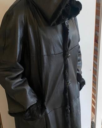 Pelliccia nera pelle e visone nero