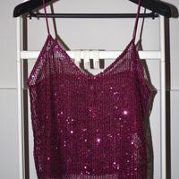 Top Canotta Zara Glitter Paillettes Trasparente