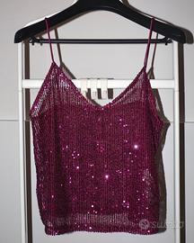 Top Canotta Zara Glitter Paillettes Trasparente
