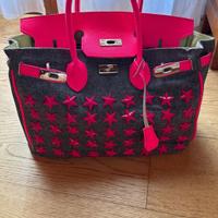 Borsa a mano, grigia e fucsia 