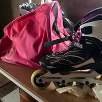 Pattini rollerblade rosa e neri con borsa