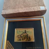 torri di San Marino su foglia d'oro 