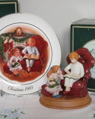 Piatto e statuetta Christmas. Porcellana AVON 1983
