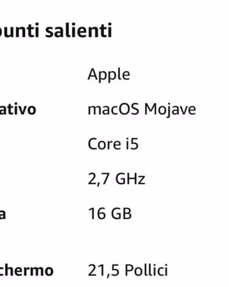 Apple Imac 21 5 Pollici Intel Core I5 2 7 Ghz 4