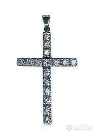 Pendente a croce oro bianco 18 kt e diamanti