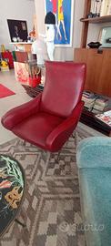poltrona stile Lady Zanuso Sky rosso modernariato