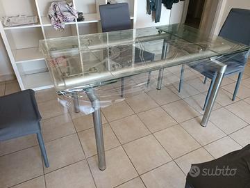 tavolo vetro e acciaio estensibile