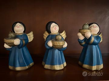 Set 3 angeli in legno vintage con candela
