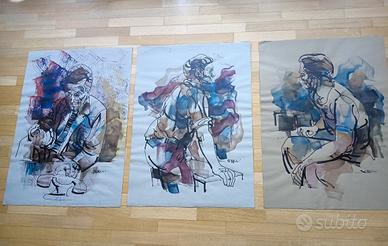 set di 3 ritratti ad acquarello