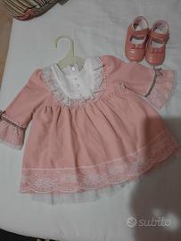 vestito battesimo neonata con scarpine TG.3 mesi