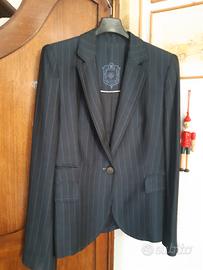 Giacca in fresco di lana blu gessato 