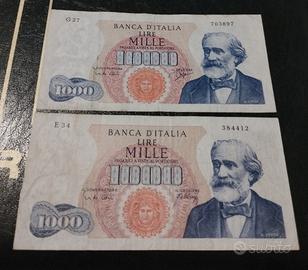 2 banconote 1000 Lire 1^ tipo decreto 1964