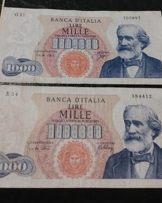 2 banconote 1000 Lire 1^ tipo decreto 1964