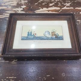 QUADRO FRANCESE LITOGRAFIA DI VELERI A COLORI.