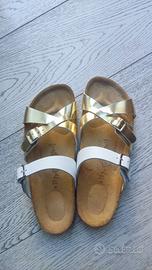 Sandali da donna in pelle bianco/oro