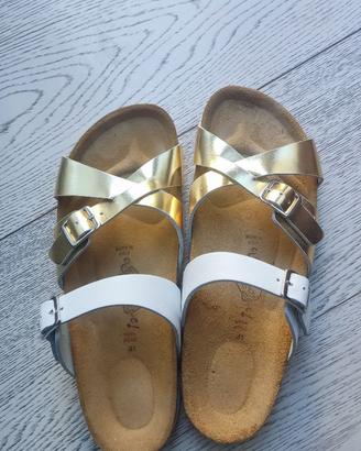 Sandali da donna in pelle bianco/oro