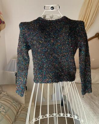 Maglioncino vintage nero multicolor glitterato