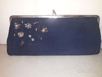 BORSETTA A MANO BLU DI GROSGRAIN VINTAGE ANNI '60