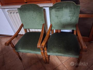 Coppia poltroncine d'epoca legno e velluto verde