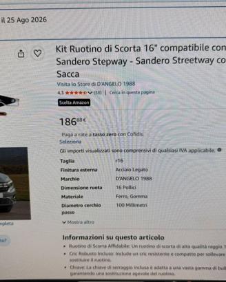 ♡  Kit Ruotino di Scorta 16" compatibile con Dacia