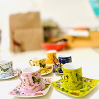 6 tazzine a caffè porcellana farfalle e piattino