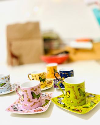 6 tazzine a caffè porcellana farfalle e piattino