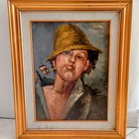 Quadro con Ragazzo con pipa dipinto a olio su tela