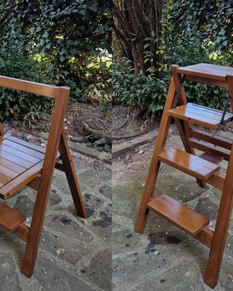 Sedia a scaletta trasformabile in legno anni 80