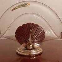 Centrotavola vetro con pavone argento Ottaviani