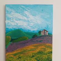 Quadro acrilico Sale Langhe - lavanda e cascina