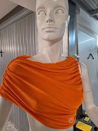 Top monospalla arancione drappeggiato taglia M