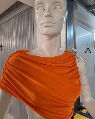 Top monospalla arancione drappeggiato taglia M