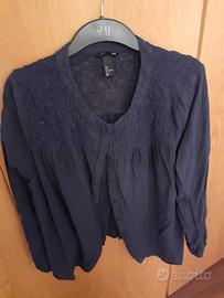 Camicia blu ricamata h&m taglia L donna