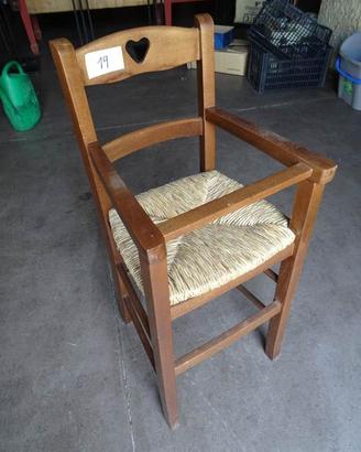 Seggiolone bimbi in legno e paglia, artigianale