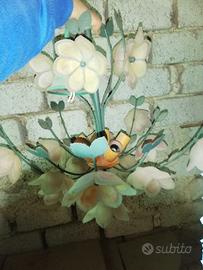 LAMPADARIO 5 LUCI IN  VETRO CON ROSE 