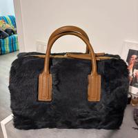 Borsa in pelle con pelliccia in visone