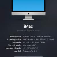 imac 27'' 5k 2020 core i9 Radeon Pro 5700XT 16GB