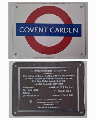 Targhetta  London Underground/Tube COVENT GARDEN