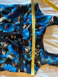 Abito elegante floreale blu e nero