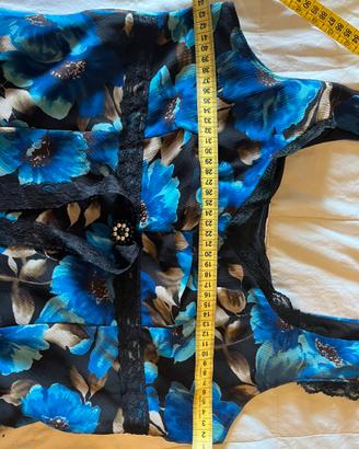 Abito elegante floreale blu e nero
