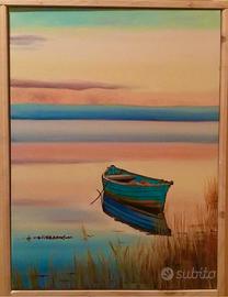 Quadro barca dipinta a olio su tela 30 x 40 cm
