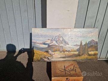dipinto olio su tela Monti innevati 
