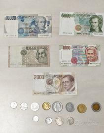Lotto 17 banconote e monete Lire Italiane