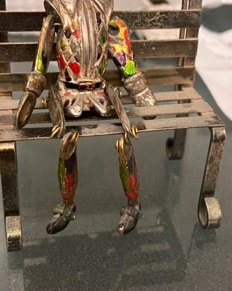 Statuetta Arlecchino Giullare in metallo Smaltato