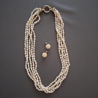 Perle di fiume vintage collana 5 fili e orecchini 