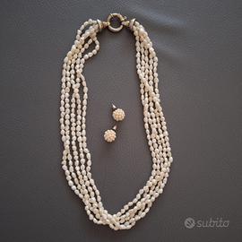 Perle di fiume vintage collana 5 fili e orecchini 