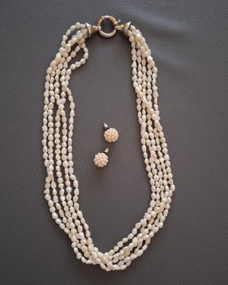 Perle di fiume vintage collana 5 fili e orecchini 