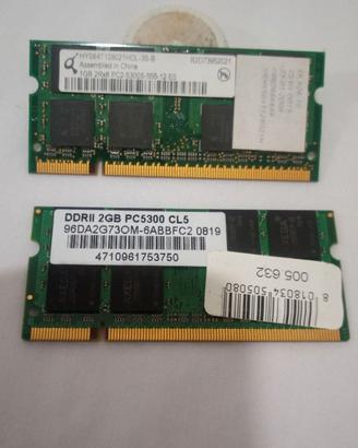 2 moduli 3GB Ram DDR2 SO-Dimm per Notebook Laptop