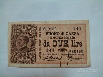 Buono di cassa Regno d'Italia Due lire 1914